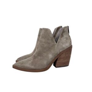 VINCE CAMUTO Gigietta Taupe Leather Ankle Boot Women’s Block Heel